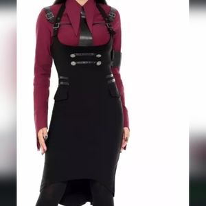 Killstar Darkwave Division black midi skirt with suspender straps